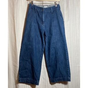 Coen Tokyo Japan Wide Leg Crop Denim Pants Medium Wash Elastic Waist Blue Medium